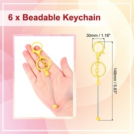 PATIKIL 6 Stück Perlen-Schlüsselanhänger-Stangen, Metall-Perlen, Schlüsselanhänger-Rohlinge, Großpackung mit Karabinerhaken für Anhänger, DIY, Kunst, Handwerk, Gelb, 14.8x3cm