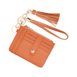 KNGITRYI Small Wallet for Women RFID Card Holder Keychain,Wristlet Wallet Card Wallets for Women (Coral)