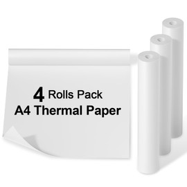Phomemo A4 Quick-dry Continuous Thermal Paper, 8.27"x275 3/5" (210mm*6.5m) width, black text, 4 Rolls in box. Compatible with Phomemo M08F/M832/M833/M834 portable A4 printer. Storage for 10 years