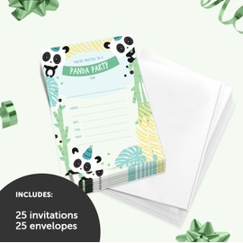 Desert Cactus Panda Happy Birthday Invitations Invite Cards (25 Count) With Envelopes Boys Girls Kids Party (25ct) Style 3