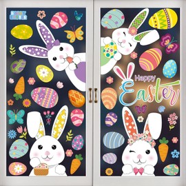 121 Pcs Easter Window Clings Happy Easter Decorations Double Sided Stickers with Bunny Egg 2024 Kids Toddlers Holiday Decals for Glass Wall Classroom Indoor Office Home Outside, 9 Sheet