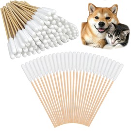 HOODAMY ‌ 長い綿棒 ペット用 犬猫耳掃除 やわらかい先端 耳奥の汚れすっきり 肌に優しい デリケートゾーンケア 100本入り 使い捨て ペットホームケアセット