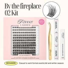 Feinner DIY Lash Cluster Kit Invisible Band Long Lasting Waterproof Bond Seal Remover Natural Eyelashes Cosmetic Makeup Salon Outdoorfun:_By The Fireplace 02 kit (White Glue)