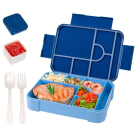YZDZSW Bento Lunch Box, 1330ML Lunch Boxes with Cutlery Set, Leak Proof Lunch Box with 6 Compartments and 1 Salad Dressing Containers Snack Box for School Kindergarten Nursery Office