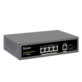 Ztyuav 6-Port Full Gigabit Unmanaged PoE Switch with 4 PoE+ Ports @75W, 1 Uplink and 1 SFP Slot-IEEE802.3af/at, PD Auto-Detection, VLAN Mode, 6KV Protection, Metal Fanless Plug and Play