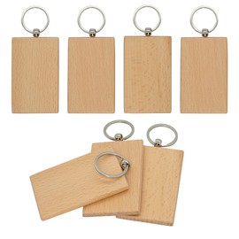 Big Rectangle Wood Engraving Blanks Wooden Key Tag With Keychain - 3.3 * 2.1 Inch (10 Pack)