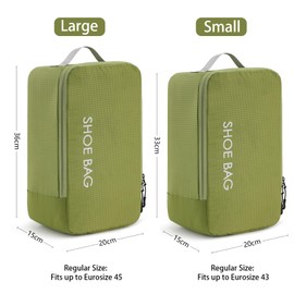 Asnews Travel Shoe Bags, Pack of 2 Travel Essentials Shoe Storage Organizer with Zipper Closure, Travel Accessories Vacation,Luggage Organizer Portable Shoe Pouch with Handle, Green