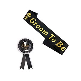 Hongkai Groom to Be Sash and Badge Pin Kit, Black Sation Sash and Groom to Be Award Ribbon Badge Brooch Party Engagement Celebration Wedding Decorations Supplies