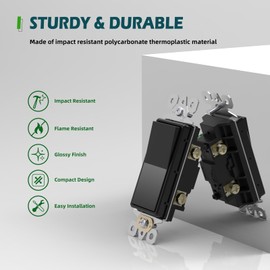 TOPELER 3-Way Decorator Light Switch, Paddle Rocker Switch with Wallplates, 15A 120/277V Electrical Wall Switches, Self-Grounding, Residential Grade, ETL Listed, Black, 10 Pack