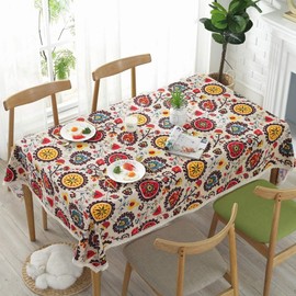 meioro Tablecloths Rectangular Tablecloth Linen Cotton Table Cloth Sun Flower Table Cover Lace Tabletop Multi-Purpose Indoor and Outdoor Home Decoration (Sun Flower, 55 x 63 Inch)