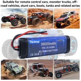 Tosiicop 7.2V 3600mAh NIMH Battery Pack - 7.2 Volt RC Rechargeable Batteries with Tamiya Plug Connector for Remote Control Car Monster Trucks Buggy Truggy Boat Tank and Related Series