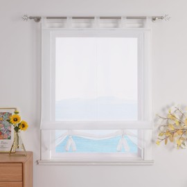 ESLIR Roman Blind with Tabs, Transparent Tab-Top Kitchen Curtains, Modern Voile, 1 Piece