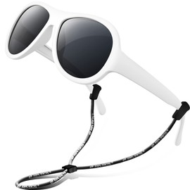 RIVBOS RBK067 Children's Polarised Sunglasses with Strap Glasses Shades for Boys Girls and Children, 067 White