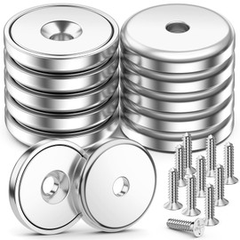 Grtard Neodymium Cup Magnets, 110 lbs Holding Force Strong Rare Earth Magnets with Heavy Countersunk Bolt Hole and Double-Sided Tape & Stainless Steel Screws for Fridge Magnets, Office etc. (10)