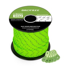 Brotree Guy Ropes Camping 30 m Tent Cord with 6 x Tensioners 3 mm Reflective Guy Ropes with Rope Tensioner for Tent Camping Awning Awning (Neon Green)