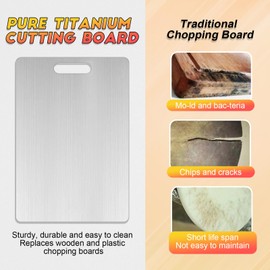 Titanium Cutting Board - Titanware Titanium Cutting Boards for Kitchen Non Toxic, Double-Sided Medical-Grade Hygiene Durable Non Moldy, Dishwasher Safe Stainless Steel Cutting Boards (1PC 9x13.5 Inch)