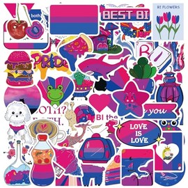 MEPLUM 100 PCS Bisexual Pride Stickers Bulk, Bi Bisexual Stuff for Pride Accessories Present Celebration Parades Home Decor Party Supplies Festivals