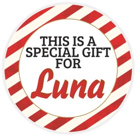 This is a Gift for Luna - Circle Sticker Decal 3 Inch - Candy Cane Merry Christmas Gift Tag Present Tree Holiday Custom Name Santa Claus