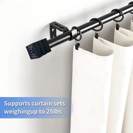 Heavy Duty Blackout Curtain Rods 48 to 84 Inch,Adjustable Decorative 1 inch Diameter Long Curtain Rod with Geometric Finials,Black Curtain Rod for Living room,Bedroom,Kitchen,Patio Size 30"-90"