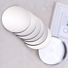 Lurrose 6pcs Stainless Steel Coasters Set Round Coasters Non Slip Heat Resistant Cup Mat Pads Dinner Table Placemats with Base Holder