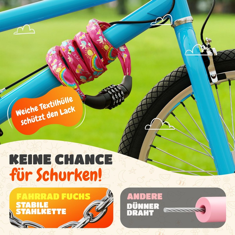 Children's Bicycle Lock with Combination Code - Rainbow - Lightweight