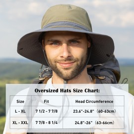 TOP-EX Summer Boonie Sun Hats for Men Safari Fishing Hiking Wide Brim UPF50+ Big Head Nylon Waterproof Army Green Large X-Large L XL 60cm 63cm