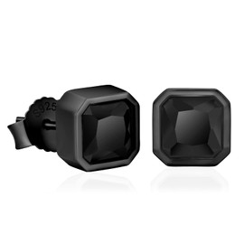 KRKC&CO S925 Silver Men's Earrings, Round Black Oynx Earrings, 8 mm, White Gold Plated Stud Earrings with Oynx Stone, Genuine 925 Sterling Silver, Allergy-Free Earrings, Gift for Men Boys, Sterling