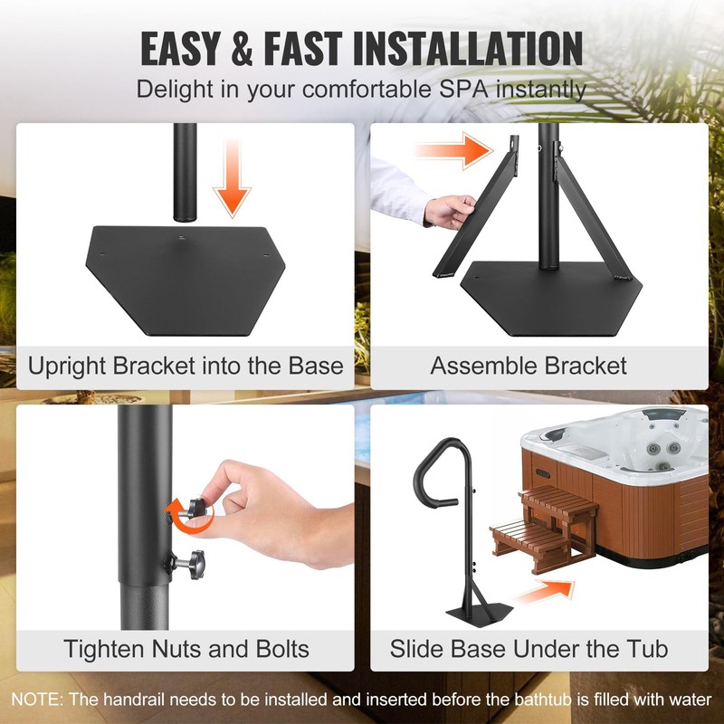VEVOR Hot Tub Handrail, 360 Rotatable Spa Side Handrail with