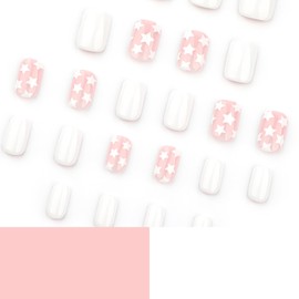Short Square Fake Nails Independence Day Press On Nails 4th July False Nails With Star Design White Acrylic Nails Full Cover Artificial Glue On Nails Cute Stick On Nails For Women 24pcs