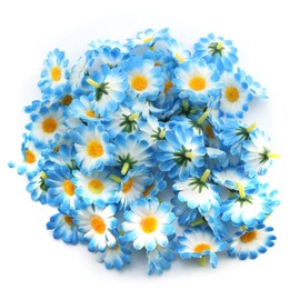 Tegg Artificial Daisy 100PCS 40mm Blue Silk Daisy Gerbera Flowers Head Sunflower for Wedding Party DIY Decor