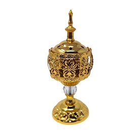 Luxury Gold Bakhoor Burner – Traditional Mabkhara Incense Holder with Ornate Design – Home & Office Aromatherapy – Decorative Charcoal Burner – 20x8cm
