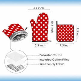 Samgula Polka Dots Oven Mitts and Pot Holders Sets Red White Retro Classic Oven Mitt Heat Resistant 3pcs for Cooking Baking BBQ