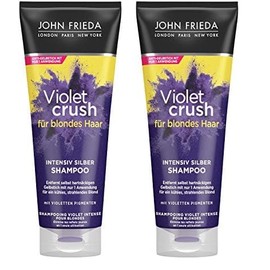 John Frieda Violet Crush Intensiv-Silber-Shampoo - Anti-Gelbstich - Auch gegen Orangetöne - Mit violetten Pigmenten, 250 ml (Packung mit 2)