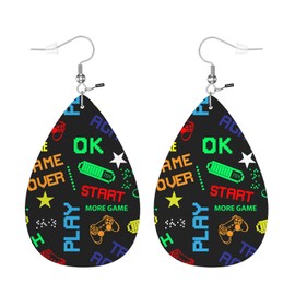 Zokola Pixel Game Faux Leather Teardrop Earrings For Women Friends, Fun Video Camouflage Pixel Game Petal Leaf Earrings Dangle Drop Earrings Hooks Jewelry