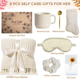 NECHEGI Birthday Gifts for Women, Self Care Gift Basket with Blanket, Get Well Soon Gifts for Women, Thinking of You Gift Box for Mom Sister Wife Best Friend Coworker, Ready to Gift