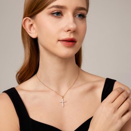 Jewigo Cross Necklace for Women 18K Gold Plated Dainty Cubic Zirconia Pendant Cross Necklace Cute Sideways Cross Faith Necklace Simple Christian Birthday Christmas Jewelry Gift