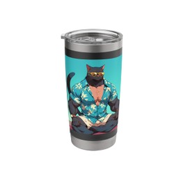 Kawaii Cool Black Cat on Meditation Yoga Mat Lotus Position Stainless Steel Insulated Tumbler