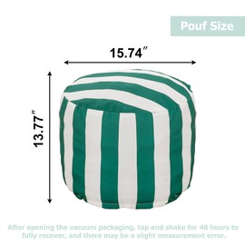 IEVENW Waterproof Round Stuffed Pouf Ottoman, Indoor Outdoor Pouf Foot Stool Storage Ottoman, Floor Poufs Foot Rest with Foam Chunk Filling, Green