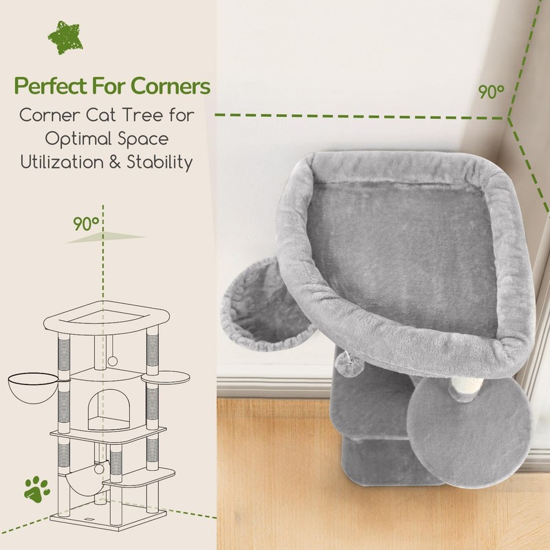 Globlazer Corner Cat Tree Tower for Indoor Cats, 51in Multi-Level