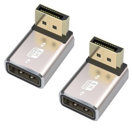 HTGuoji 8K DisplayPort 1.4 Coupler Adapter, 90 Degree Right Angle DP Male to DP Female Extension Connector Support 8K@60Hz 4K@144Hz 1080p@240HZ, Full HD Stereo 3D 2pcs (Up)