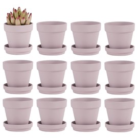 Fcacti 3 Inches Small Pink Terracotta Pots with Saucer, 12 Pack 3" Terra Cotta Planter with Drainage Holes, Small Clay Flower Pots for Plants, Succulents, Crafts, Wedding Favor