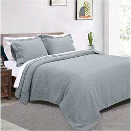 Threadmill Quilts King Size Sets | 3-Piece King Quilt Set with 2 Pillow Shams - Reversible Soft Breathable and Lightweight Quilt King Bedspread Coverlet Bedding Set - Scottish Grey
