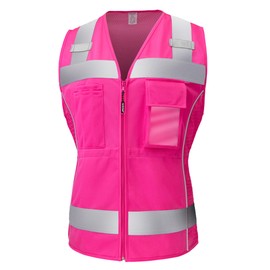 KAYGO Safety Vest with Pockets - High Visibility Reflective Vest For Woman Waist-Defining Construction Vest (Type R, Not FR) KG0118 (M)