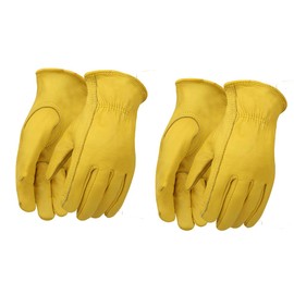 OLSON DEEPAK Heavy Duty leather work Gloves,Safety Cowhide Leather Garden Working Gloves for Men/Women,Driving,Yard work (Yellow, Extra Large（pack of 2）)