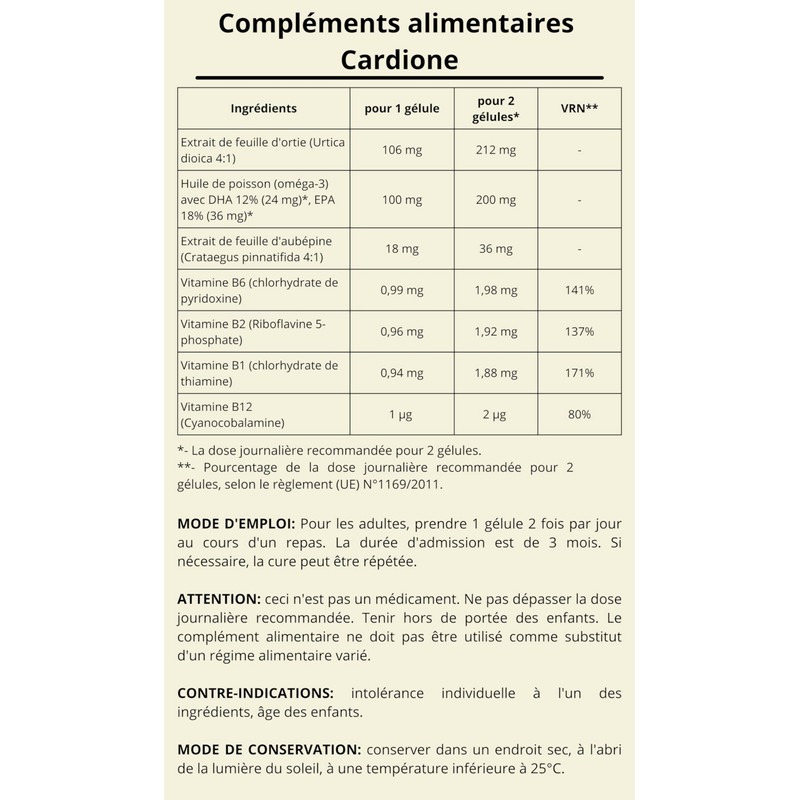 Cardione Capsules Dietary Supplement with Vitamins, Minerals and Plant Extracts