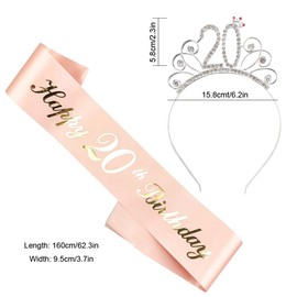 Huture Sash & Rhinestone Tiara Set 20 Years Birthday Gifts for Women Birthday Glitter Crown Girl Happy 20th Birthday Sash Birthday Etiquette Belt Glitter Birthday Sash for Women Party Supplies