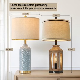 G-SAFAVA 24.25" Table Lamps Modern Ceramic Blue Lamps for Living Room Farmhouse Bedside Lamps Boho Lamps for Night Stands Costal Bedroom Lamps Side Table Lamps End Table Lamps