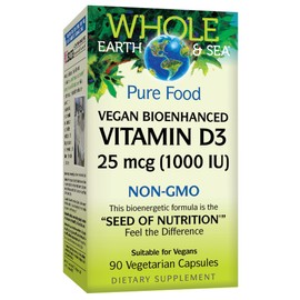Whole Earth & Sea from Natural Factors, Vitamin D3 1000 IU (25 mcg), Whole Food Supplement, Vegan, 90 Capsules