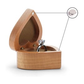Shiwaki 2.16 x 2.35 x 1.25 inch Beech Wood Engagement Ring Box, Solid Wood Heart Shaped Ring Box for Proposal Wedding - Beech