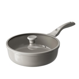 Redchef Deep Ceramic Frying Pan with Lid, Nonstick Saute Pan Cookware All Cooktop Compatibility, Stay-Cool Handles, PFOA Free, Healthy Coating, Tempered Glass Cover, Even Heat, Grey (3.7Qt, 10")